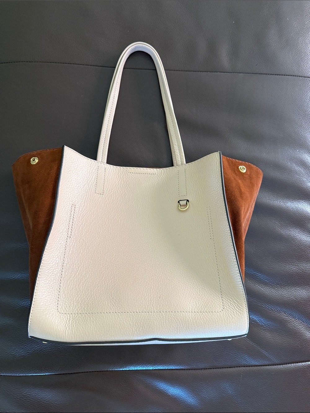 Two-Tone Cream and Brown Tote Bag
